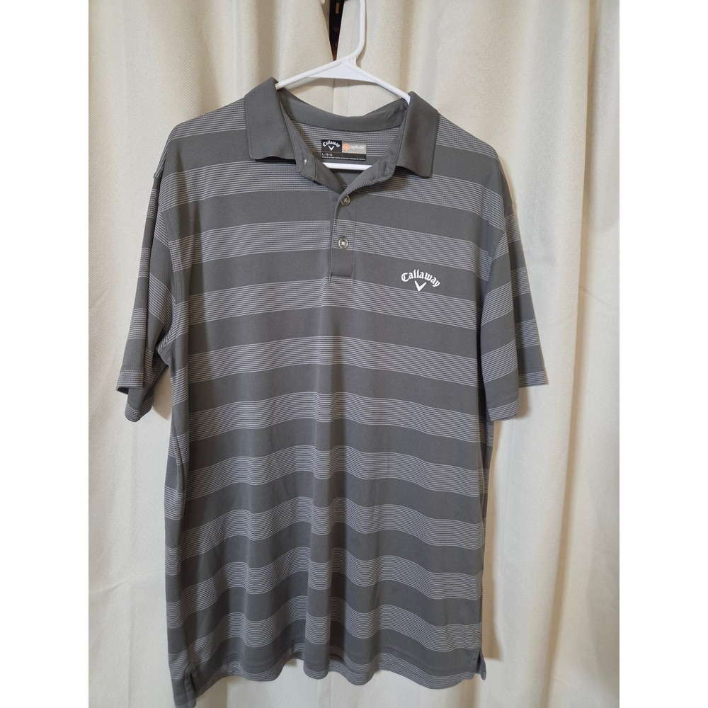 Callaway Opti-Dri Mens Large Gray Striped Short Sleeve Golf Polo Shirt